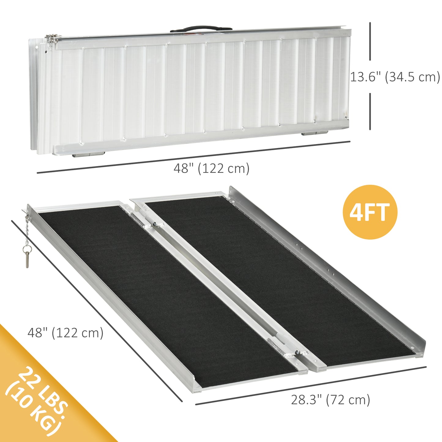 HOMCOM 2ft Wheelchair Ramp Scooter Mobility Non-Skid Layering Portable Foldable Aluminium