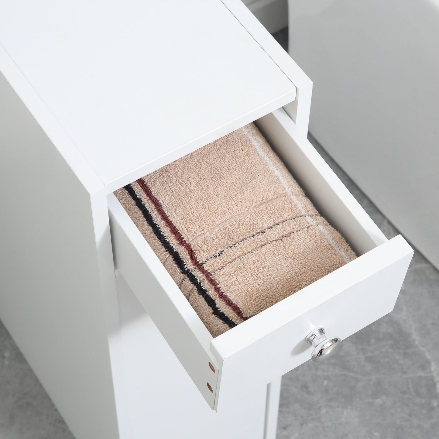 HOMCOM Space Saving Toilet Paper Cabinet, Narrow Bathroom Cabinet with Drawers and Hidden Storage, White