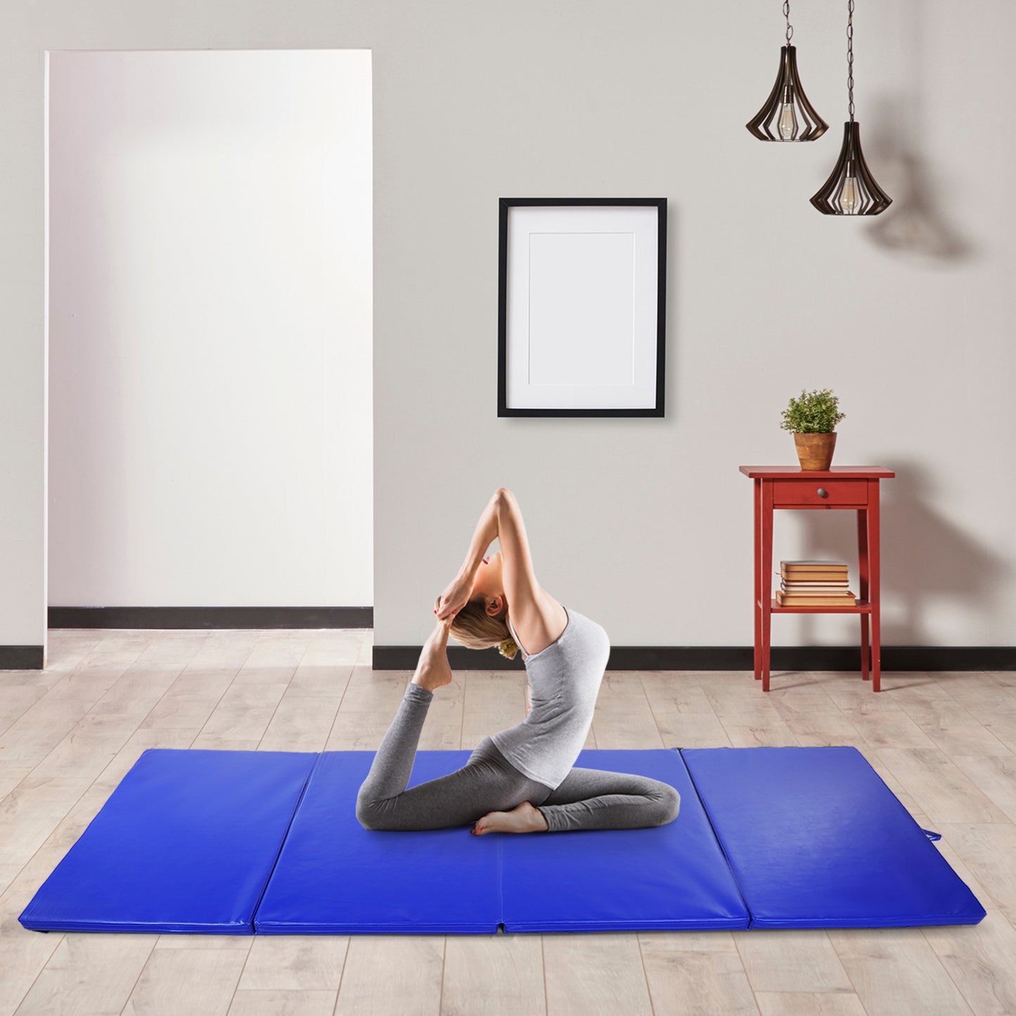 Soozier 4'x10'x2'' Folding Gymnastics Tumbling Mat, Exercise Mat with Carrying Handles for Yoga, MMA, Martial Arts, Stretching, Core Workouts, Dark Blue