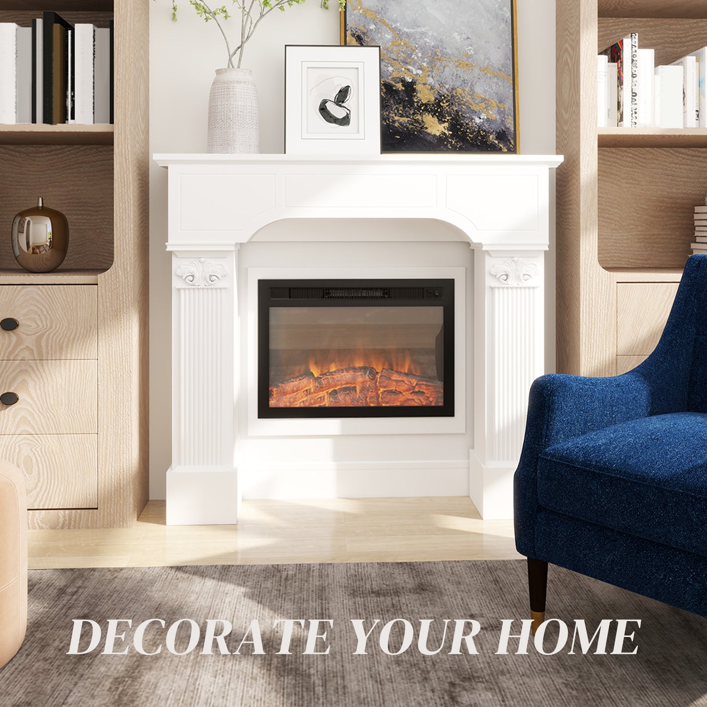 HOMCOM Baroque Fireplace Mantle, Freestanding Fireplace Surround for Electric Fireplaces, 43.25 Inch x 42.75 Inch, White