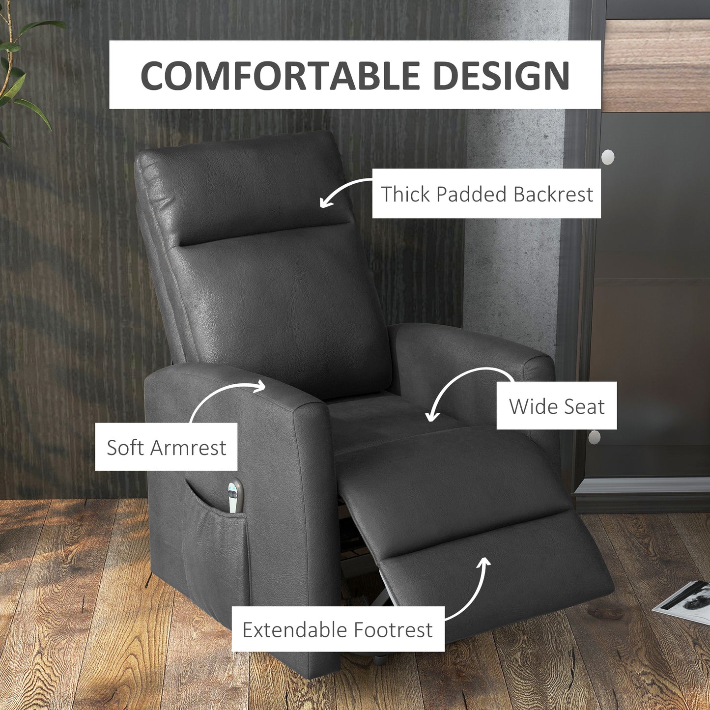 HOMCOM Power Lift Recliner Chair with Remote Control Side Pocket for Living Room Home Office Study Black