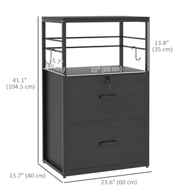 Vinsetto Lockable Filing Cabinet, 2 Drawer File Cabinet with Adjustable Hanging Bar for Letter, A4 and Legal Size, Black