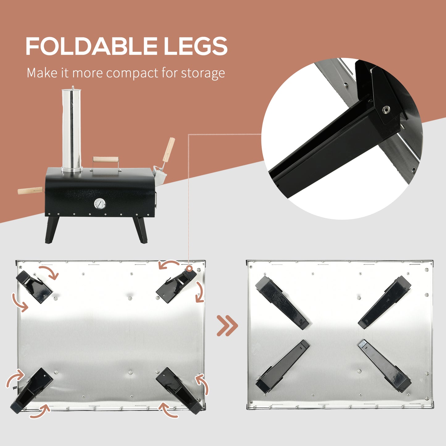 Outsunny Wood Fired Pizza Oven Stainless Steel Pizza Maker with Foldable Legs and Waterproof Cover, Black