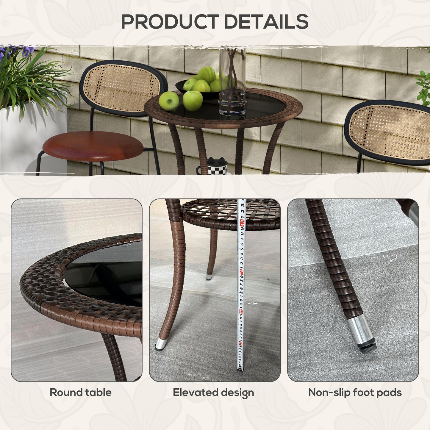 Outsunny Outdoor Rattan Dining Table, Patio Wicker Round Coffee Table with 2-Tier Storage Shelf, Brown