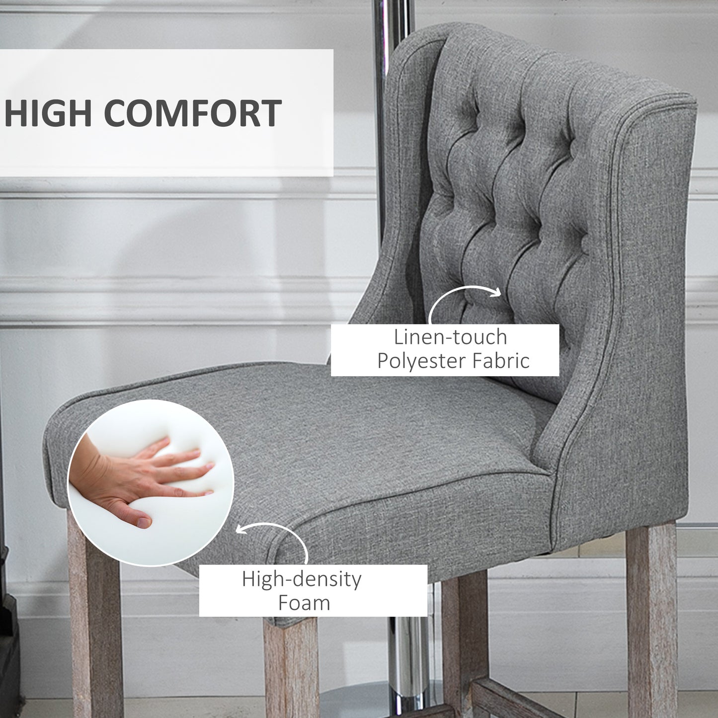 HOMCOM Set of 2 40Inch Button Tufted Bar stools High Counter Dining Height Chairs Grey