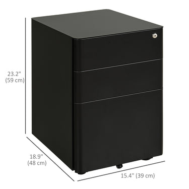 Vinsetto Metal Filing Cabinet 3 Drawer, Mobile Office Cabinet with Wheels for Legal, Letter, A4 File, Black