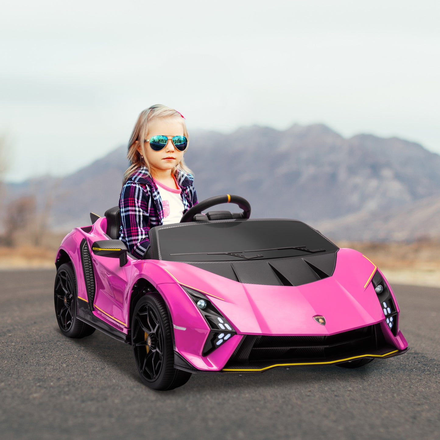 Qaba 12V Lamborghini Autentica Licensed Kids Car with Remote Control, 4 Wheels Spring Suspension, Soft Start, Red