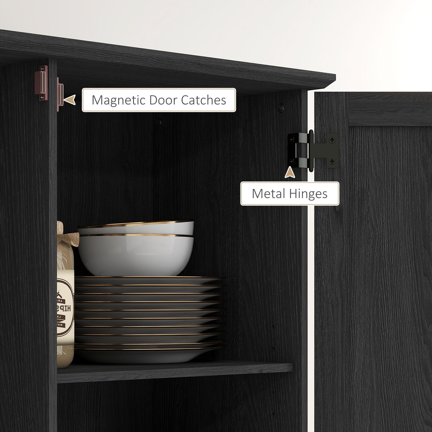 HOMCOM 70" Tall Kitchen Pantry Cabinet with Door Shelves and Adjustable Shelves, Black Wood Grain