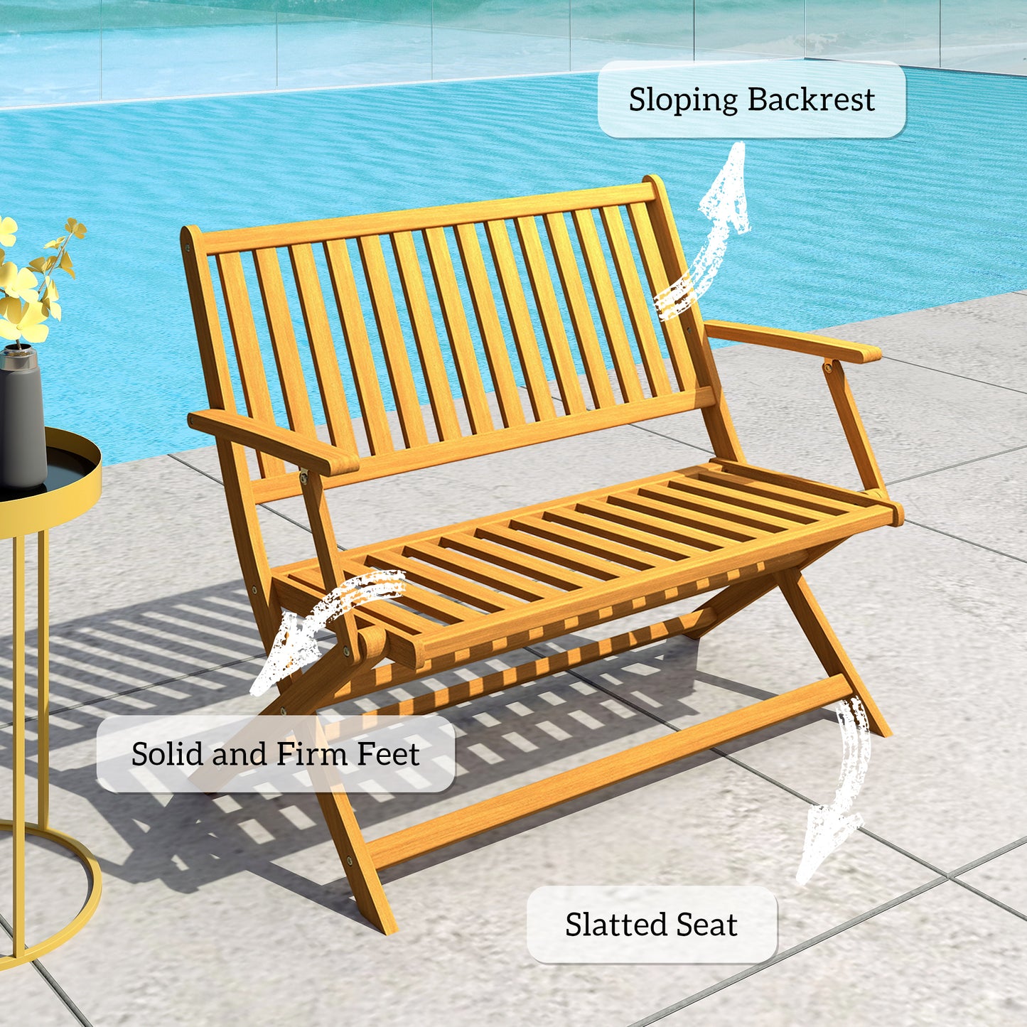 Outsunny 46.5" Foldable Wood Outdoor Bench with Backrest and Armrests for Outdoors, Patio, Porch, Park, Teak