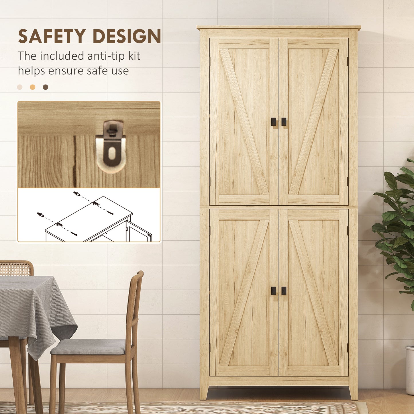 HOMCOM 72" Freestanding Storage Cabinet, Kitchen Pantry Cabinet with Doors and Shelves for Dining Room, White