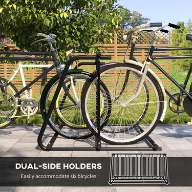 DURHAND All-Steel Bike Rack, 61" Bike Stand, 6-Bike Capacity, Dual-Side, for Garages Streets Yards Schools