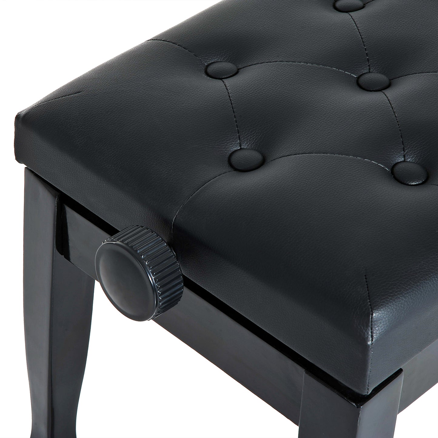 HOMCOM 25" Adjustable Height Piano Bench with Padded Cushion, Keyboard Seat with Storage and Solid Wood Legs, Black