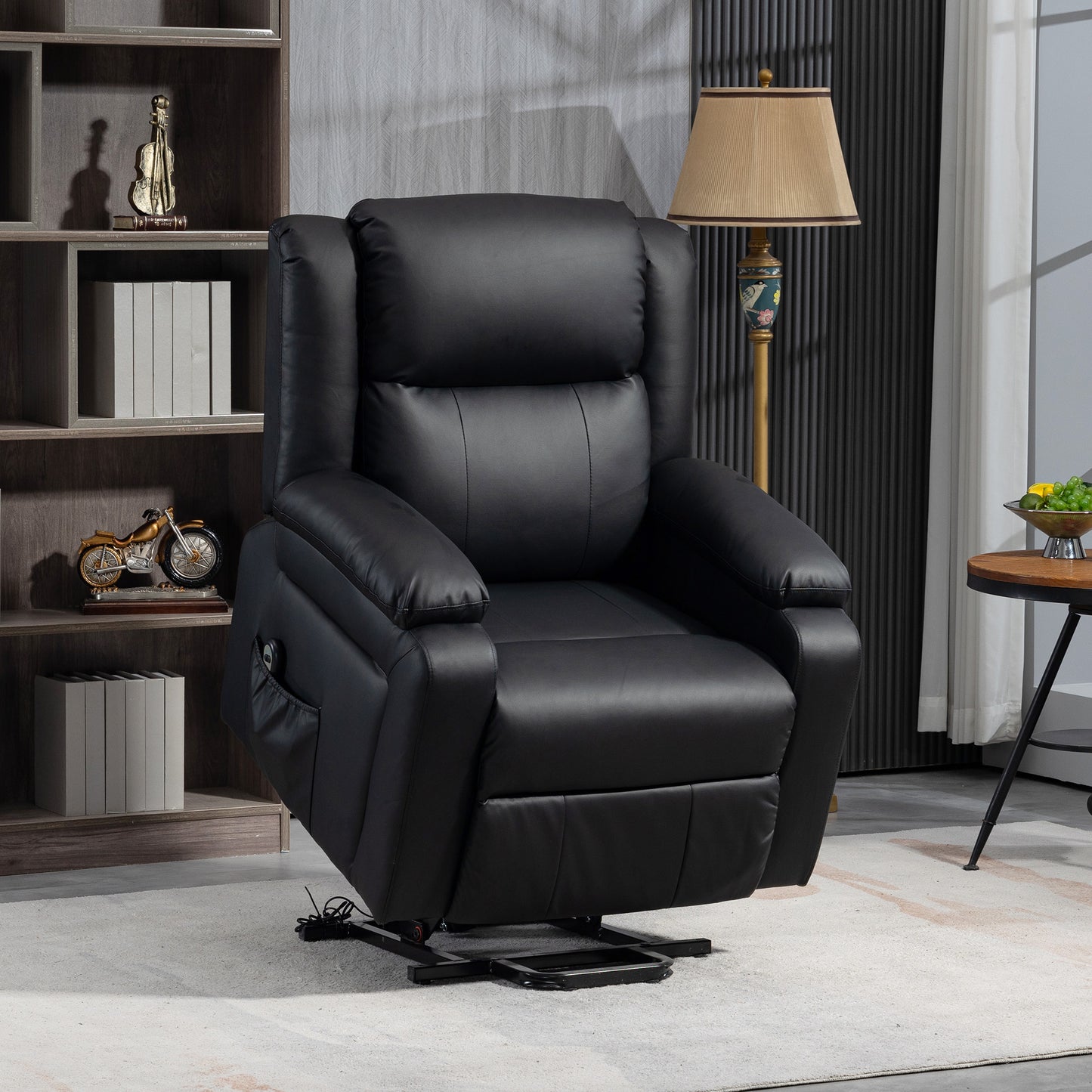 HOMCOM Lift Chair for Seniors, PU Leather Upholstered Electric Recliner Chair with Remote, Side Pockets, Quick Assembly, Grey
