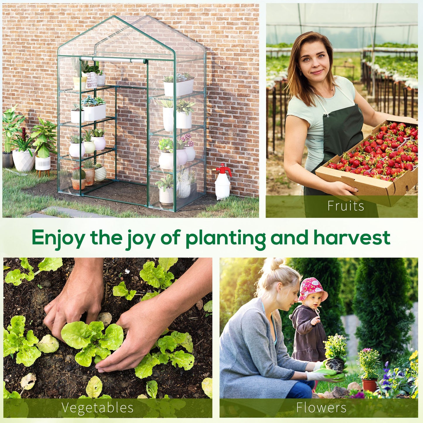 Outsunny 56" x 56" x 77" Walk-in Plant Greenhouse Portable Garden Flower Seed Warm House 8 Shelves Outdoor Plant Growth Hot House PVC Cover Transparent