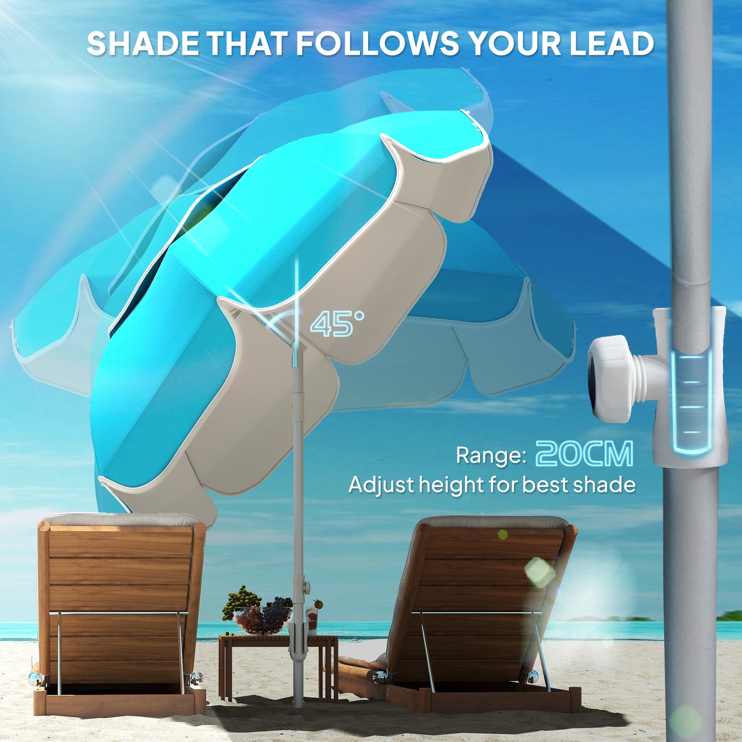 Outsunny 6 ft Beach Umbrella Portable with Sand Anchor, Carry Bag, Adjustable Height & Tilt, UPF50+ UV Protection, Grey