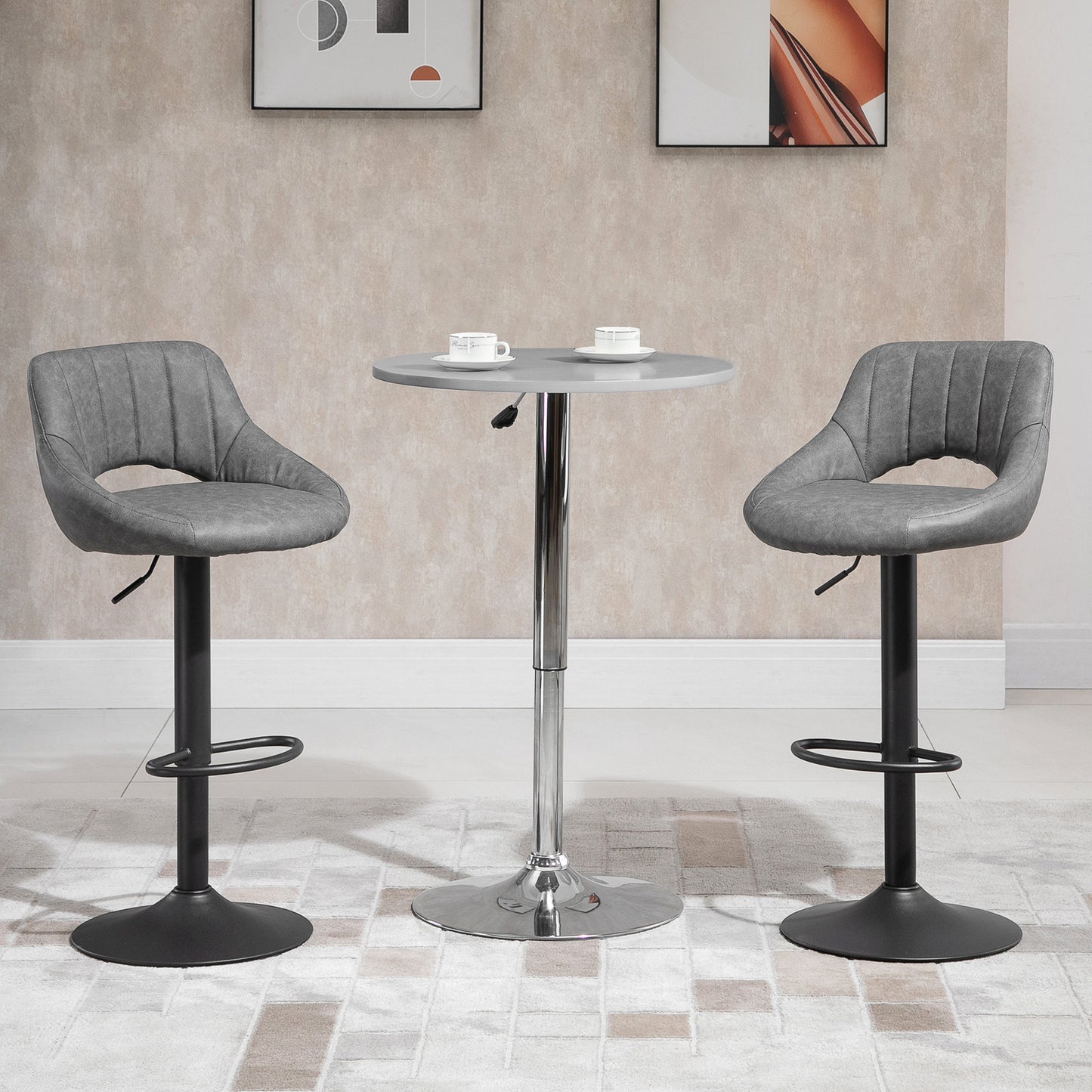 HOMCOM Bar Stools Set of 2, Swivel Counter Height Barstools with Adjustable Height, Linen Upholstered Bar Chairs with Round Metal Base and Footrest, Blue