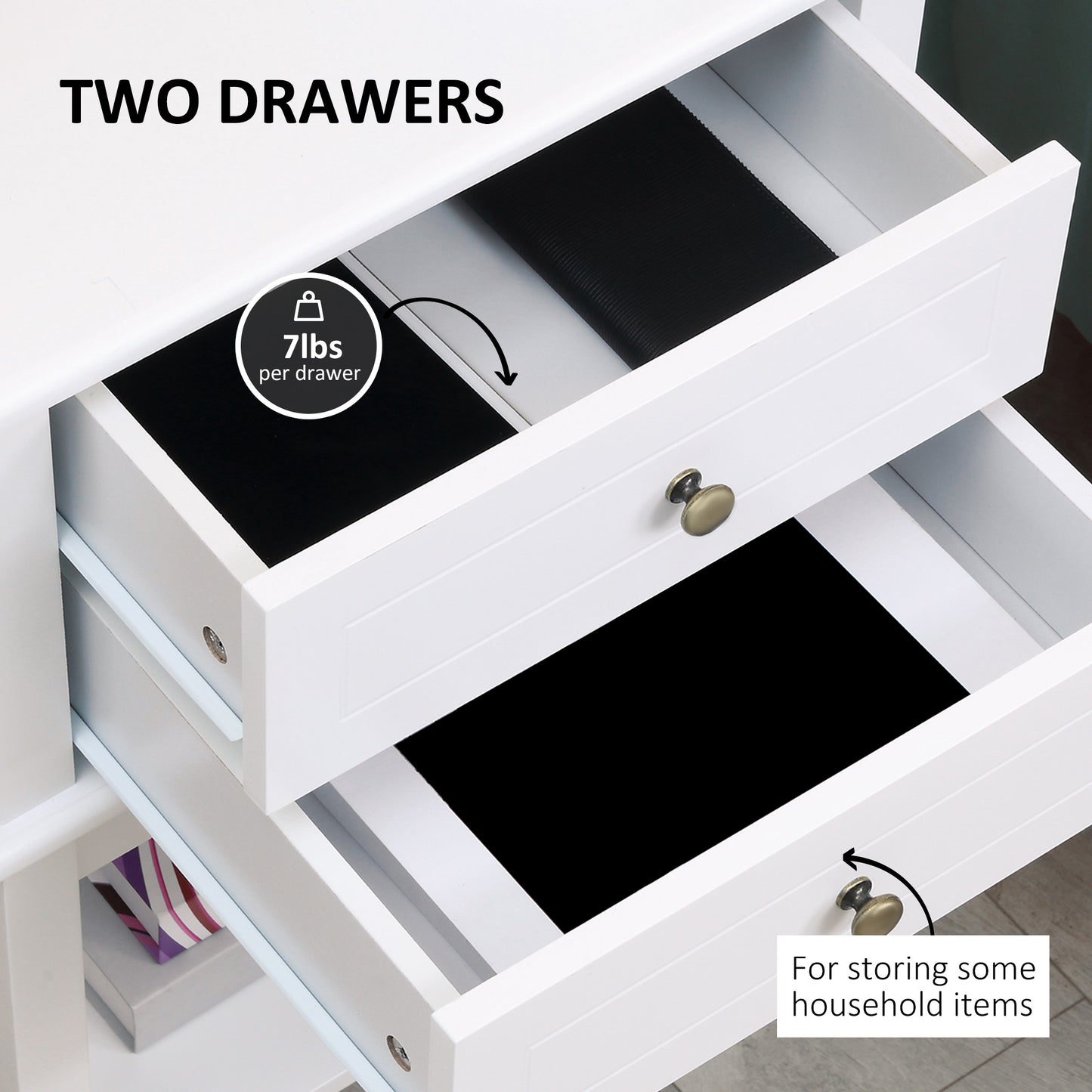 HOMCOM Modern Sofa Side Table, Accent End Table with Drawers and Storage Shelf, Nightstand for Bedroom Living Room, Black