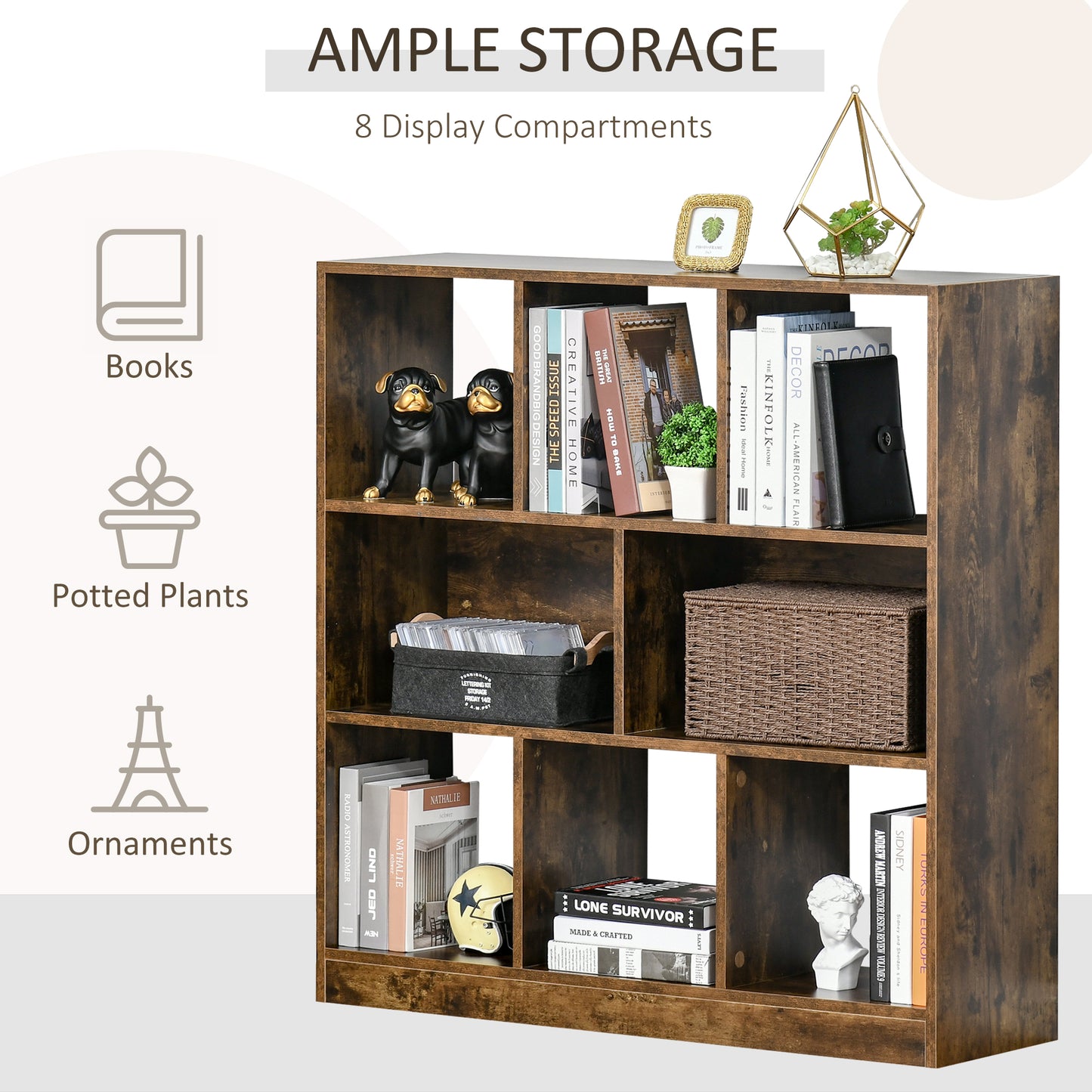 HOMCOM 5-Tier Bookcase, Storage Bookshelf, Display Shelves with Adjustable Shelves for Living Room, Home Office, Nature Wood