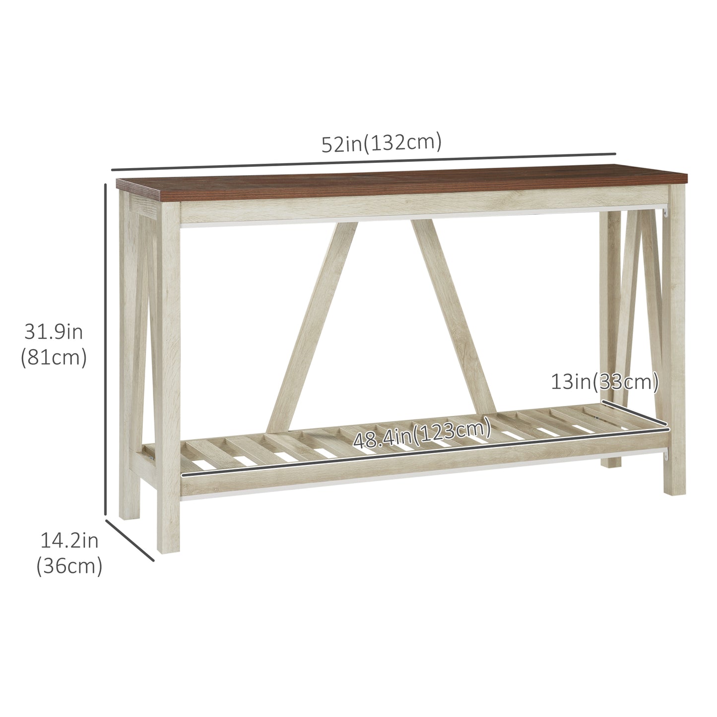 HOMCOM 52" Console Table, Farmhouse Narrow Entryway Table with Storage Shelf, Rustic Sofa Table with Anti-tipper for Living Room and Hallway, Brown
