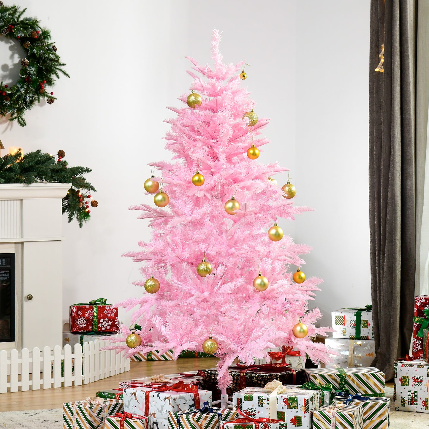 HOMCOM 5FT Artificial Christmas Tree Holiday Xmas Tree Decoration with Automatic Open for Home Party, Pink
