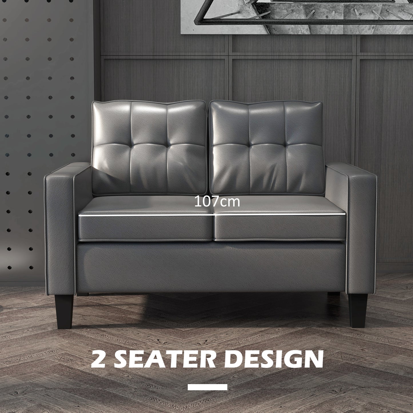 HOMCOM 51" PU Leather Loveseat, Upholstered Double Sofa Couch with Armrests, Tufted Backrest, Pocket Spring and Sponge Padded Cushion for Living Room, Bedroom, Home Office, Brown