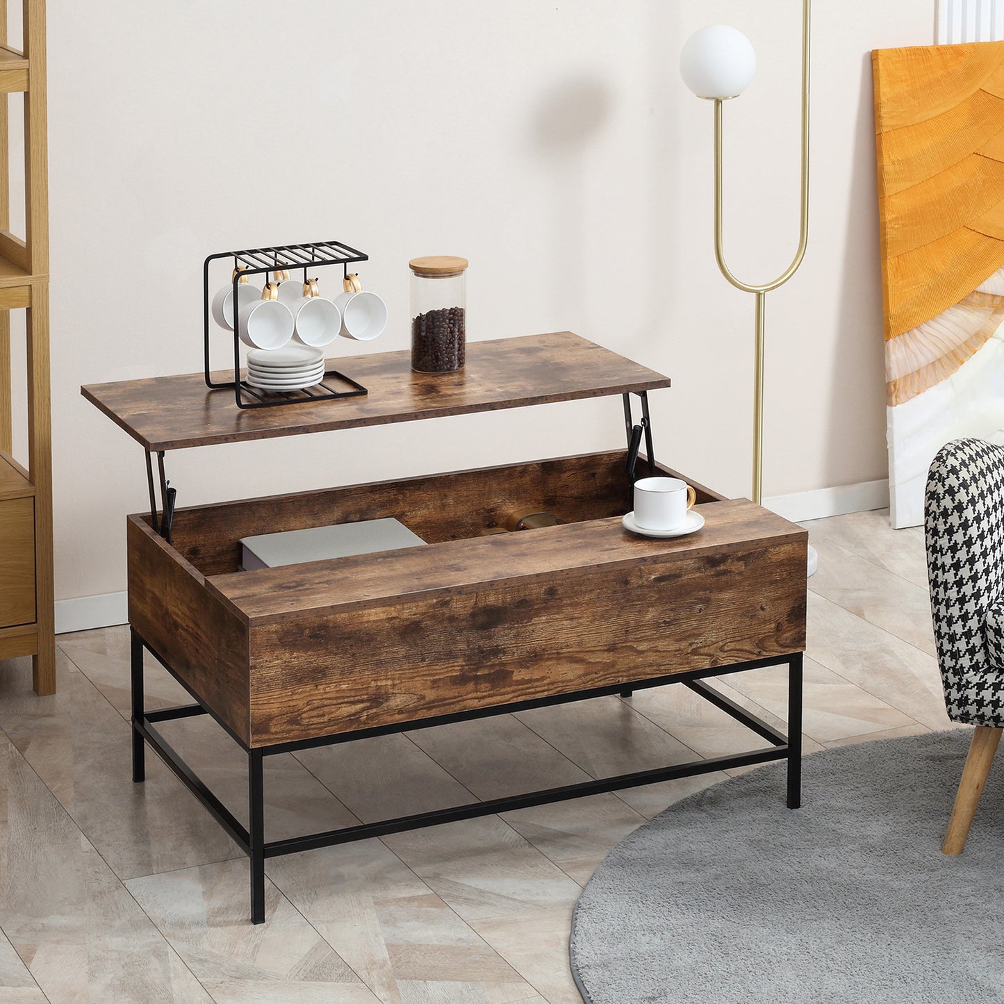 HOMCOM Lift Top Coffee Table with Hidden Storage Compartment Lift Tabletop Center Table for Living Room, Grey