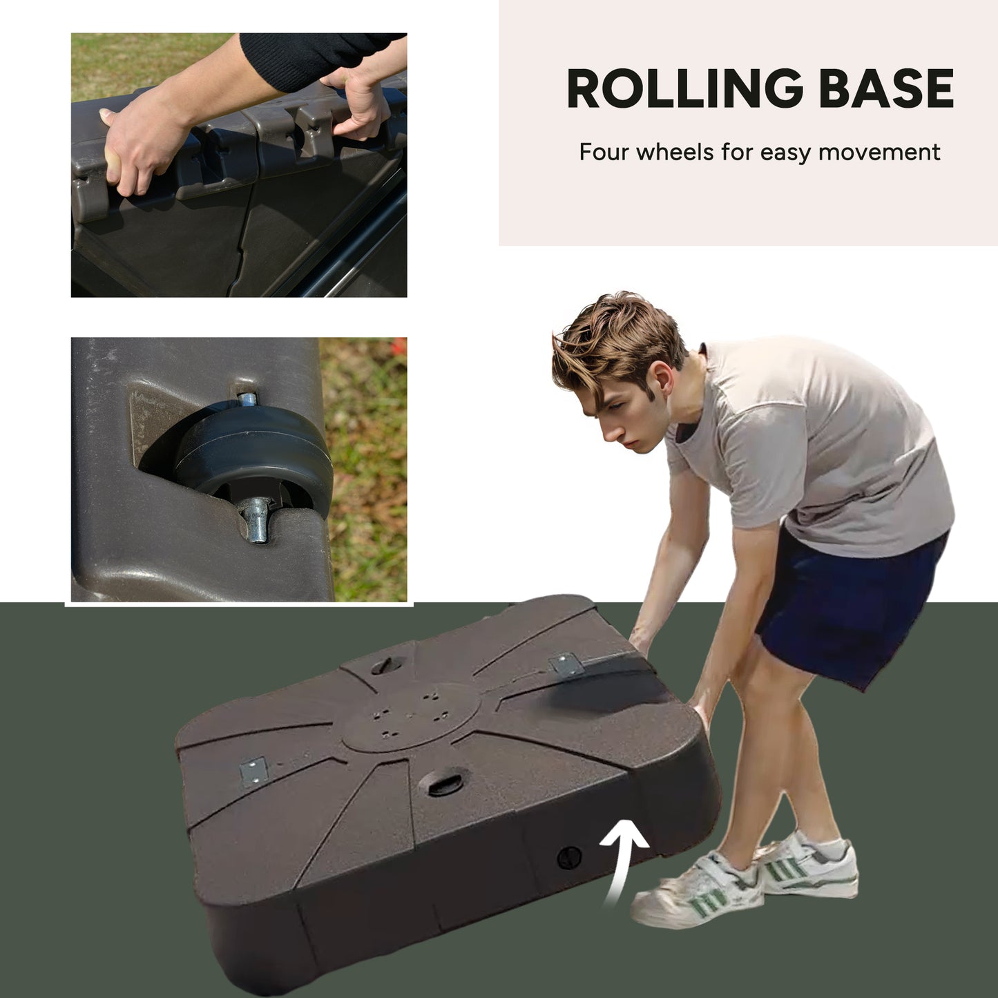 Outsunny Square Cantilever Patio Umbrella Base Water or Sand Filled with Wheels Crossbar Heavy-Duty Umbrella Stand Coffee
