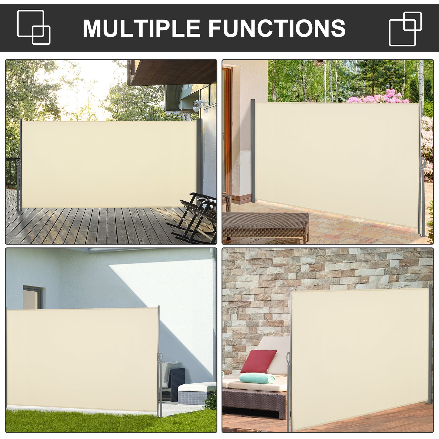 Outsunny 118" x 63" Retractable Side Awning Patio Outdoor Folding Privacy Screen with Resistance to UV Rays & Wind, Grey