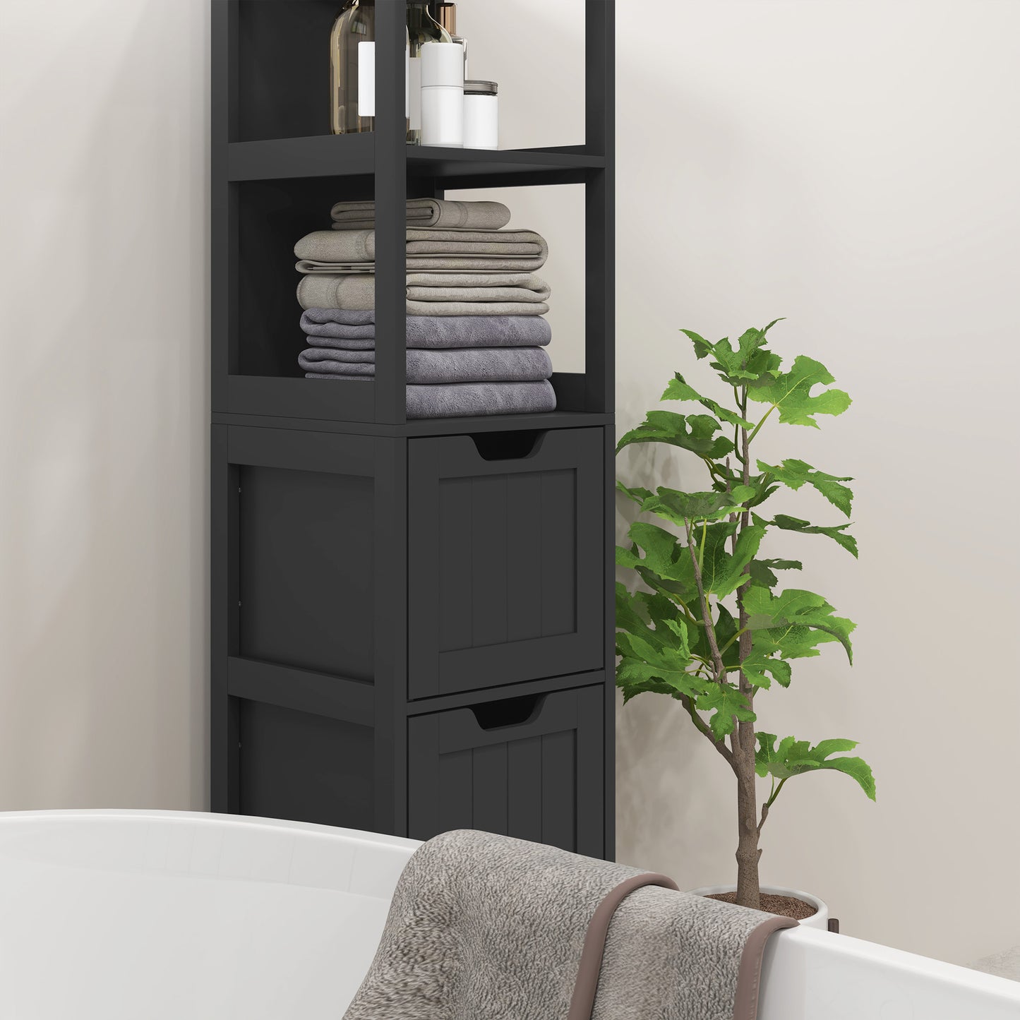 kleankin Narrow Bathroom Cabinet with 3 Drawers and 2 Tier Shelf, Tall Cupboard Freestanding Linen Tower, White