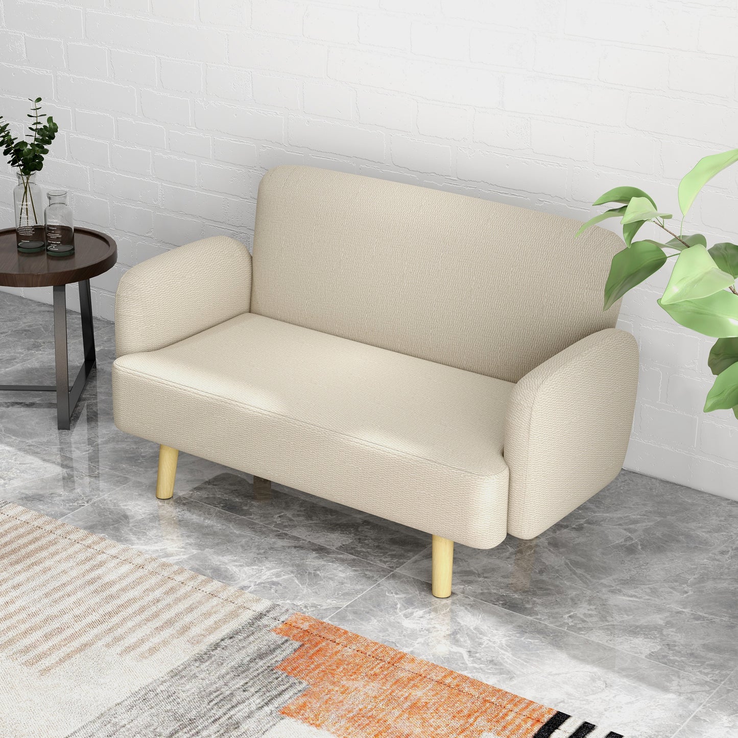 HOMCOM Velvet Feel Fabric 2 Seater Sofa, Small Sofa Loveseat with 8.3" Thick Padding and Wood Legs, Grey