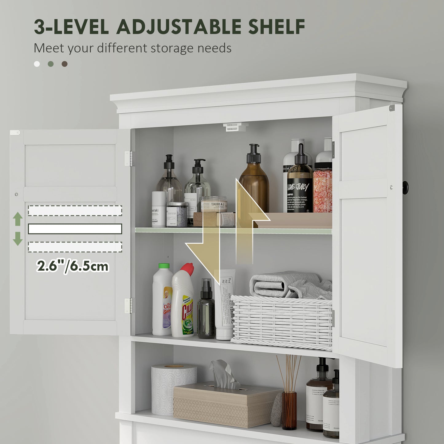 HOMCOM 3-Tier Over Toilet Storage Unit Washing Machine Cabinet Dryer Cabinet with Adjustable Shelf for Bathroom, Laundry