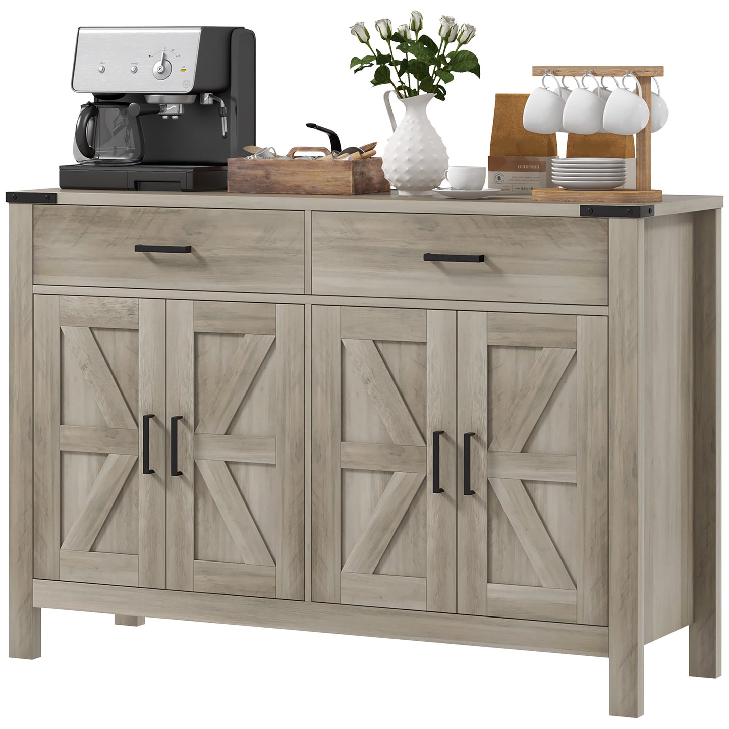 HOMCOM Farmhouse Buffet Cabinet Sideboard with 1 Drawer, 1 Storage Cabinet and Adjustable Shelf, White
