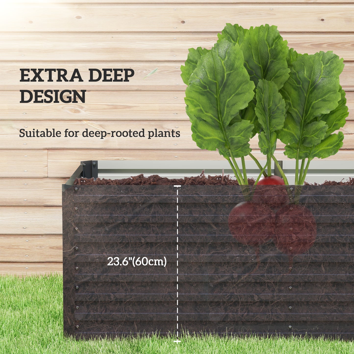 Outsunny 5' x 3' x 2' Raised Garden Bed, Galvanized Planter Box for Growing Flowers, Herbs and Vegetables, Dark Grey