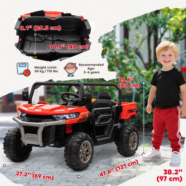 Aosom 12V Ride on Car with Electric Bucket, Two-Seater, Shovel, Remote Control, Spring Suspension, Horn, Music, Red