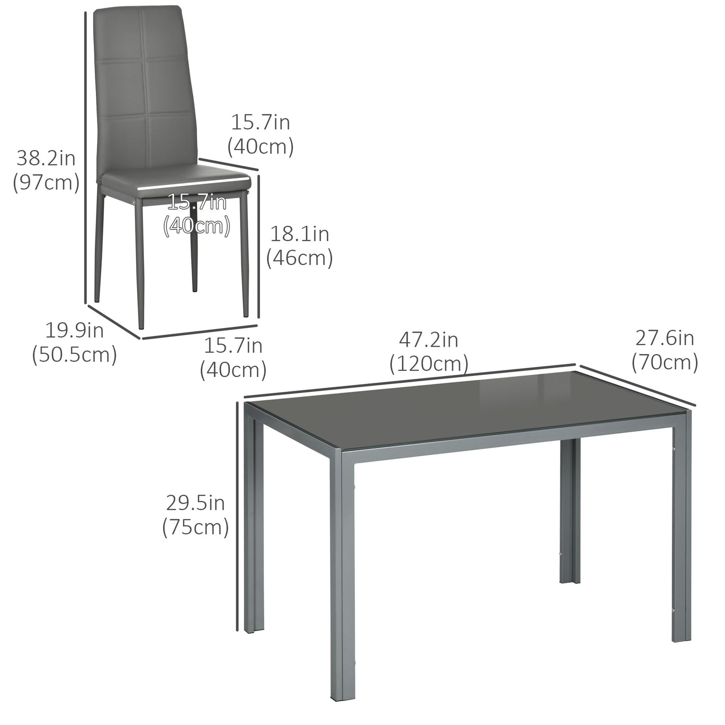 HOMCOM 5-Piece Rectangular Glass Kitchen Table and Chairs with Metal Frame and Faux Leather Upholstery for Dining Room, White