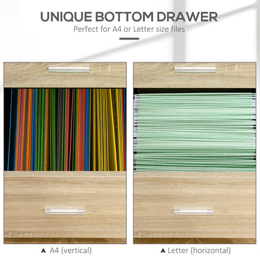 Vinsetto Mobile Filing Cabinet, Vertical File Cabinet with 2 Drawers, Wheels, for Letter or A4 File, Natural