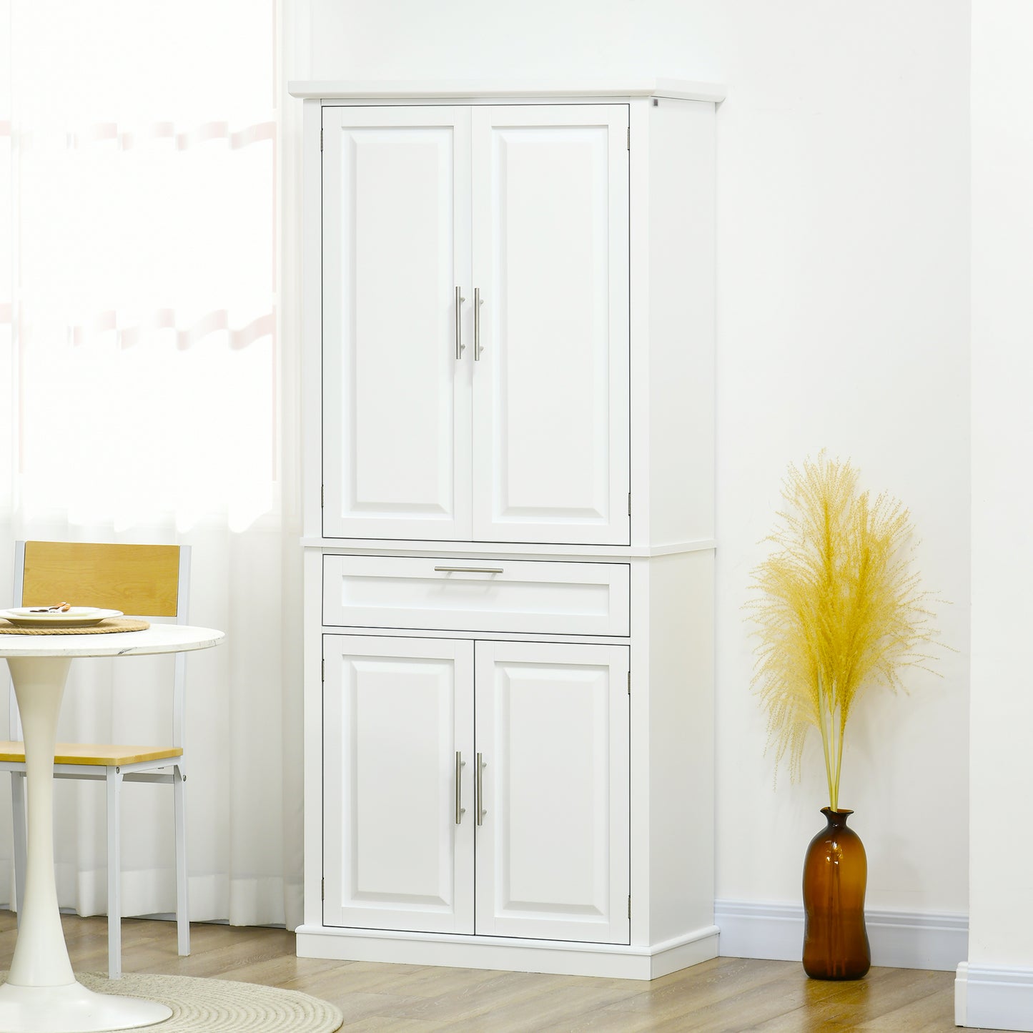 HOMCOM 72" Kitchen Pantry Cabinet, Freestanding Storage Cabinet, 4-Door Cabinet with Drawer and Adjustable Shelves, White