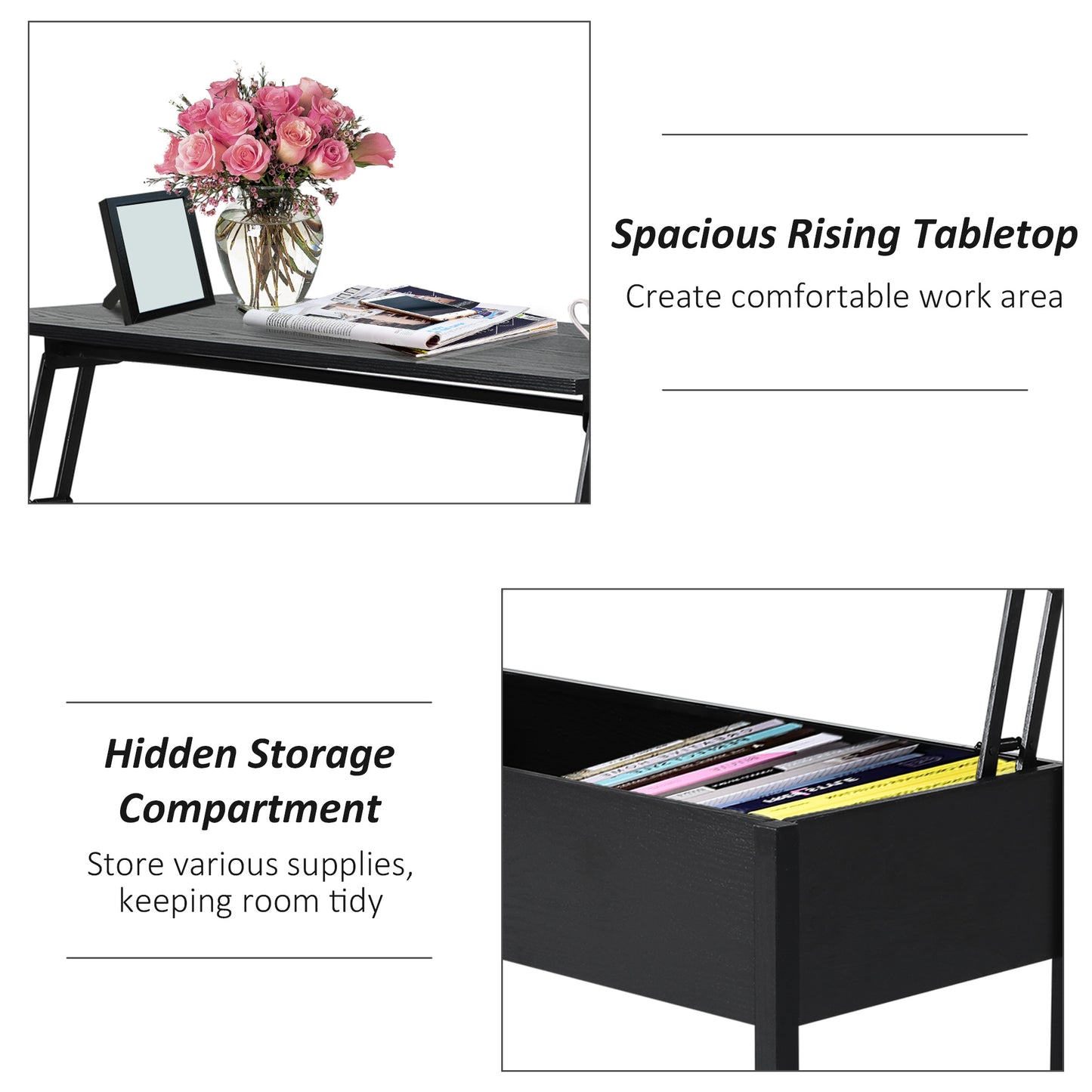 HOMCOM 39" Modern Lift Top Coffee Table with Hidden Storage Compartment, Center Table for Living Room, Grey