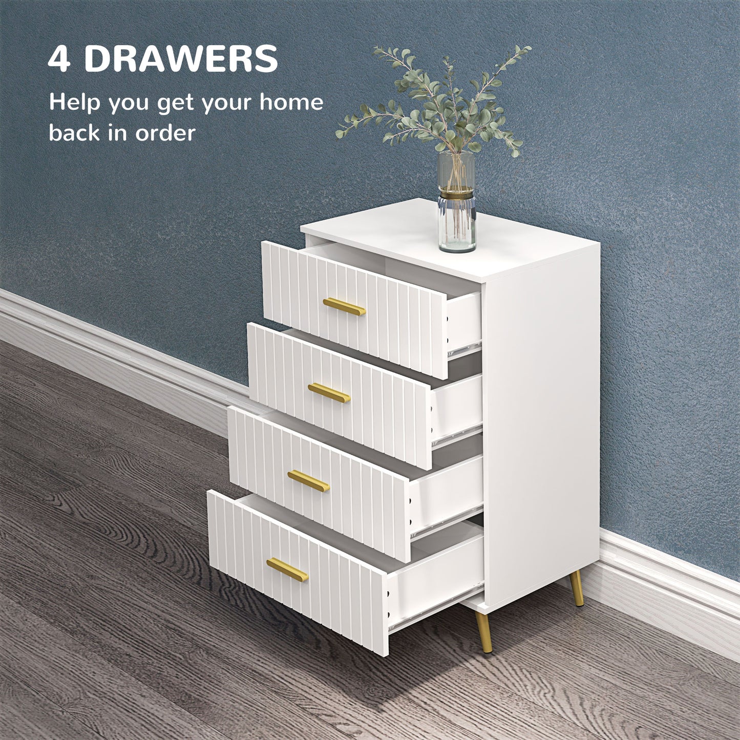 HOMCOM 3 Drawer Cabinet, Drawer Chest for Bedroom, Chest of Drawers with Aluminium Legs and Gold Handles, Dark Grey