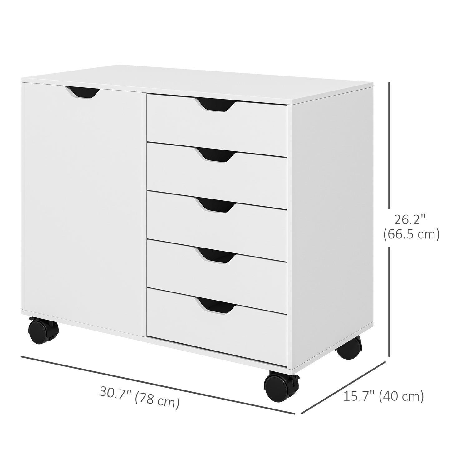 HOMCOM Lateral Filing Cabinet, 5-Drawers File Cabinet with Door and Adjustable Shelf, Mobile Office Storage Cabinet on Wheels, Printer Stand for Home Office, Black
