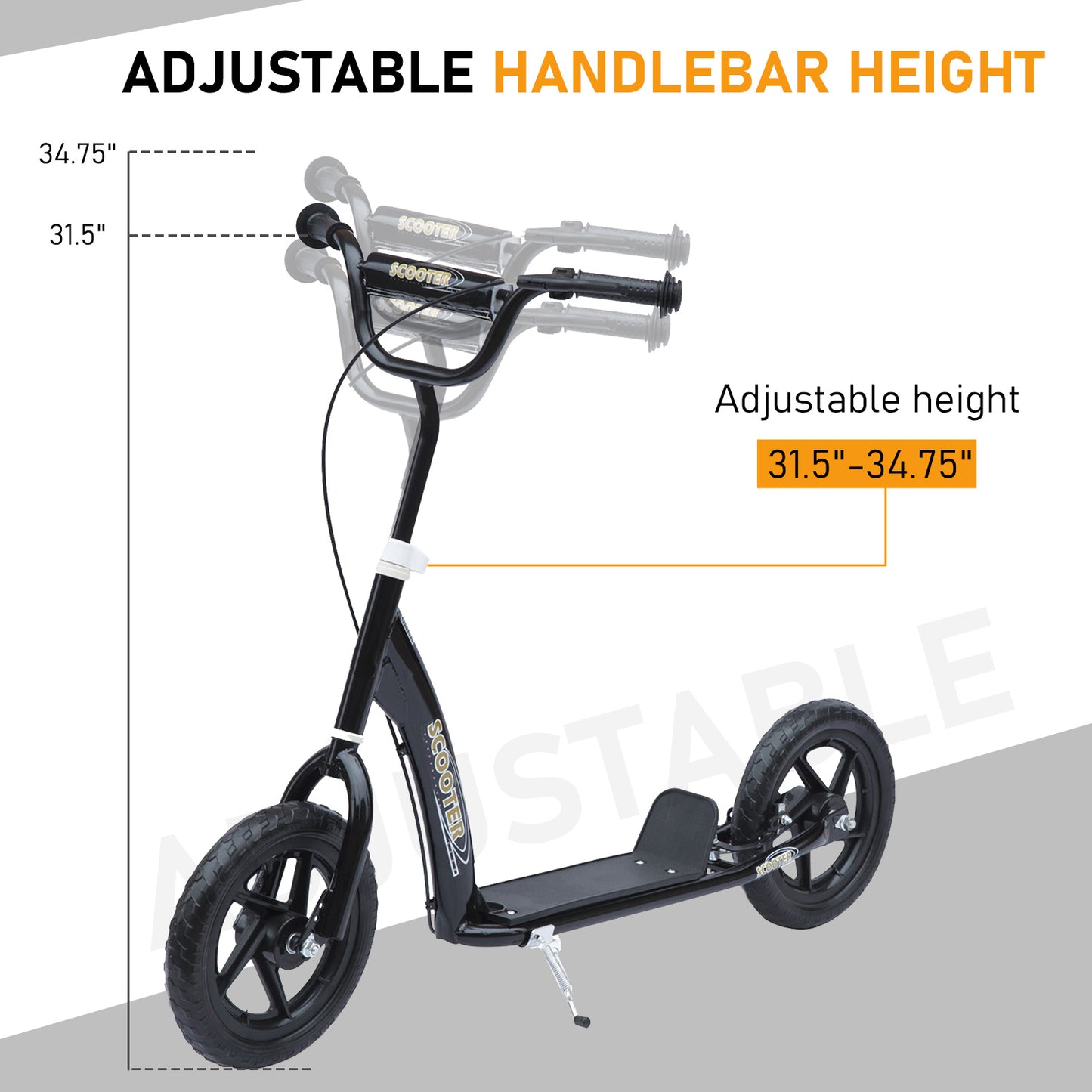 HOMCOM Kids Scooter Street Bike Bicycle for Teens Ride on Toy w/ 12'' Tire for 5-12 Year Old Black