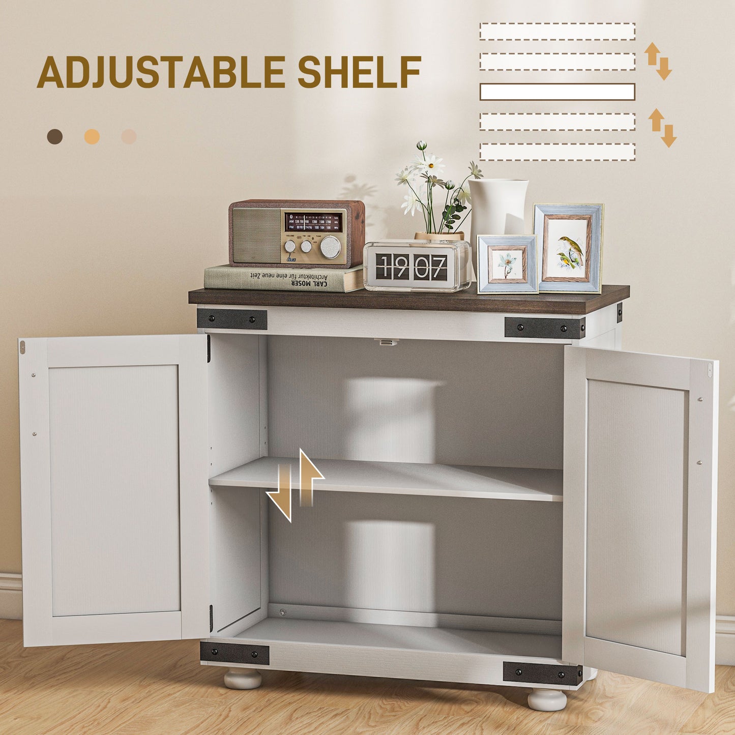 HOMCOM Sideboard Buffet, Kitchen Storage Cabinet with Barn Door and Adjustable Shelves, White and Brown