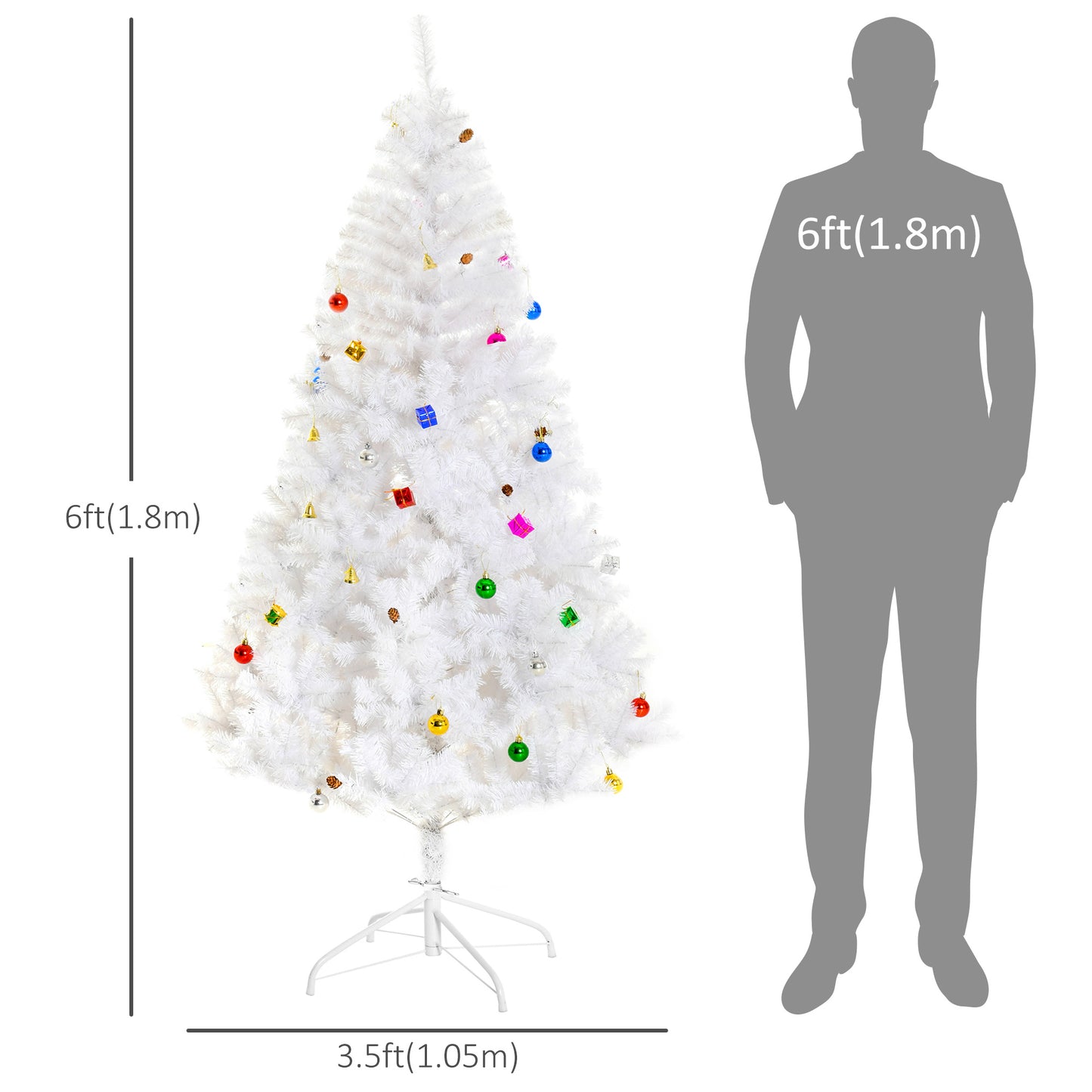 HOMCOM 5.9ft Artificial Christmas Tree Xmas Holidays Décor with Ornament White