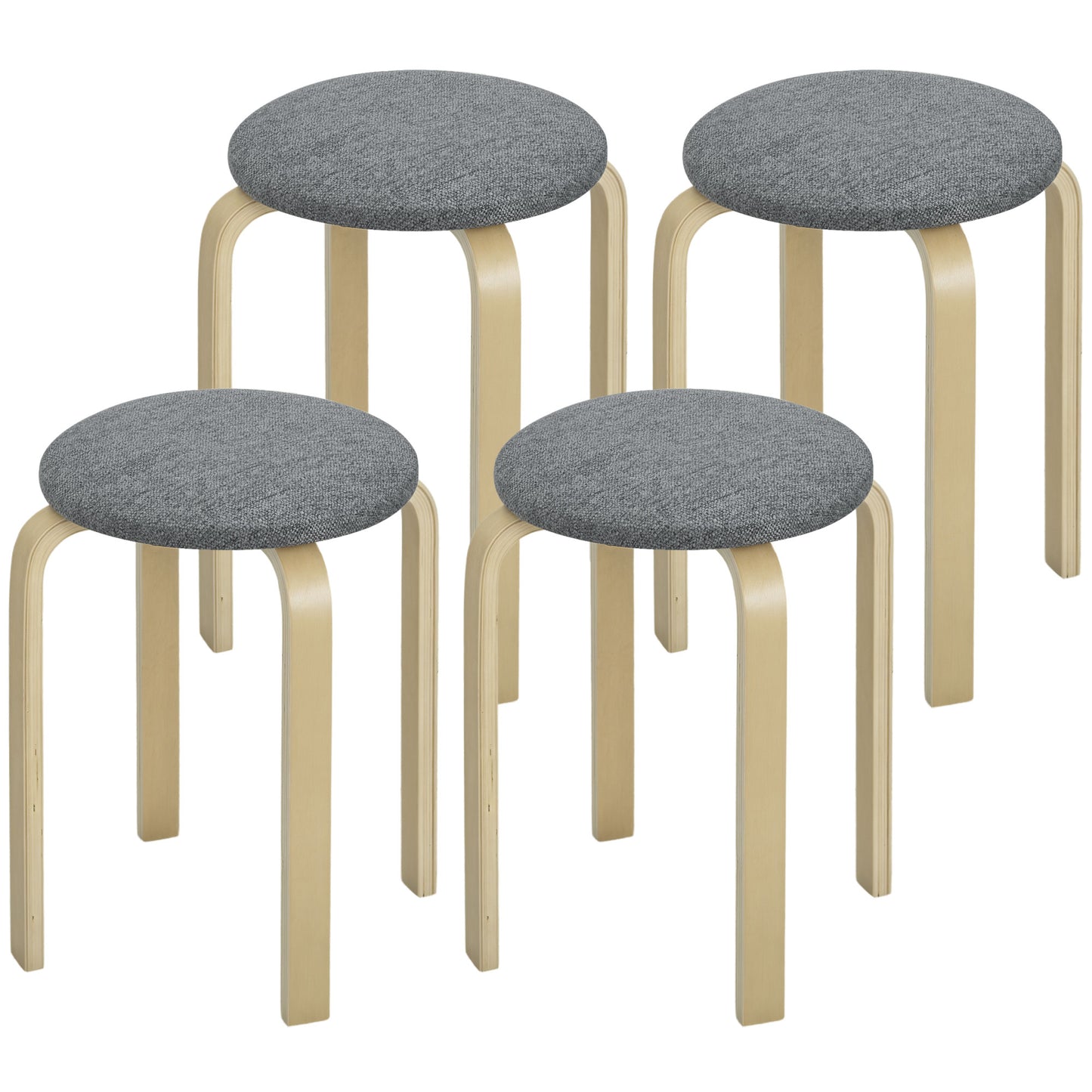 HOMCOM Stackable Wood Stools Set of 4, Stacking Kitchen Stools with Padded Seat for Dining Room, Living Room, Cream White