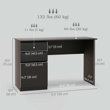 HOMCOM Computer Desk with Storage, PC Table with Drawers and Cabinet for Home Office, Study Room, Black