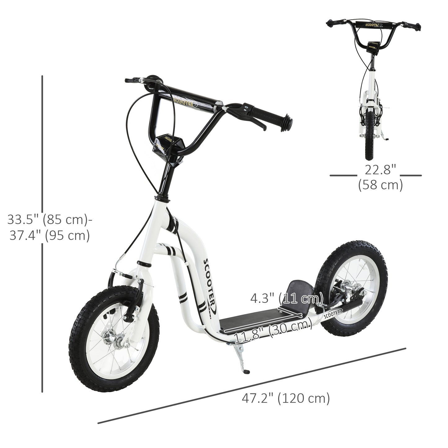 Aosom Dual Brakes Kick Scooter 12-Inch Inflatable Front Wheel Ride On Toy for Age 5+, Black