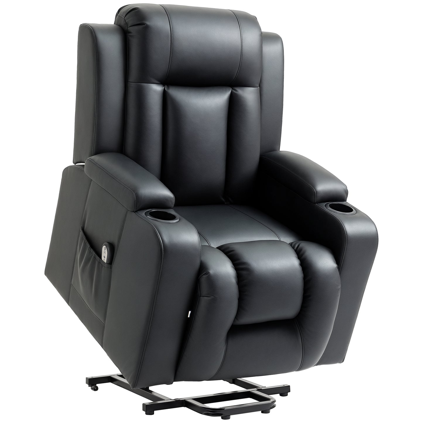 HOMCOM Electric Power Lift Chair, PU Leather Recliner Sofa with Footrest, Remote Control and Cup Holders, Brown