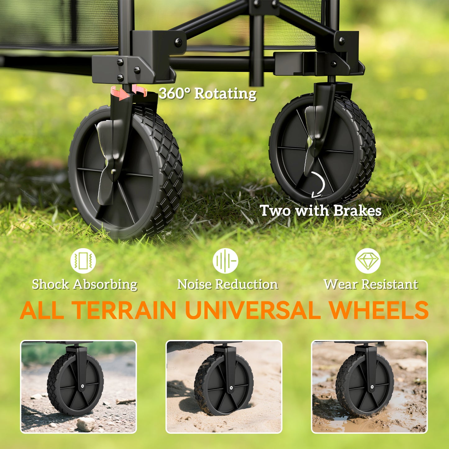 Outsunny Double Decker Folding Wagon Cart, 450LBS & 350L Capacity Collapsible Garden Cart for Camping Sports Shopping and Beach