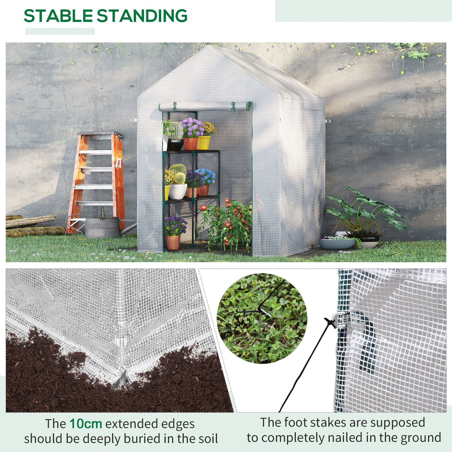 Outsunny 56" x 56" Walk-in Greenhouse Outdoor, Portable Gardening Plant Hot House with 2-Tier Shelf, Green