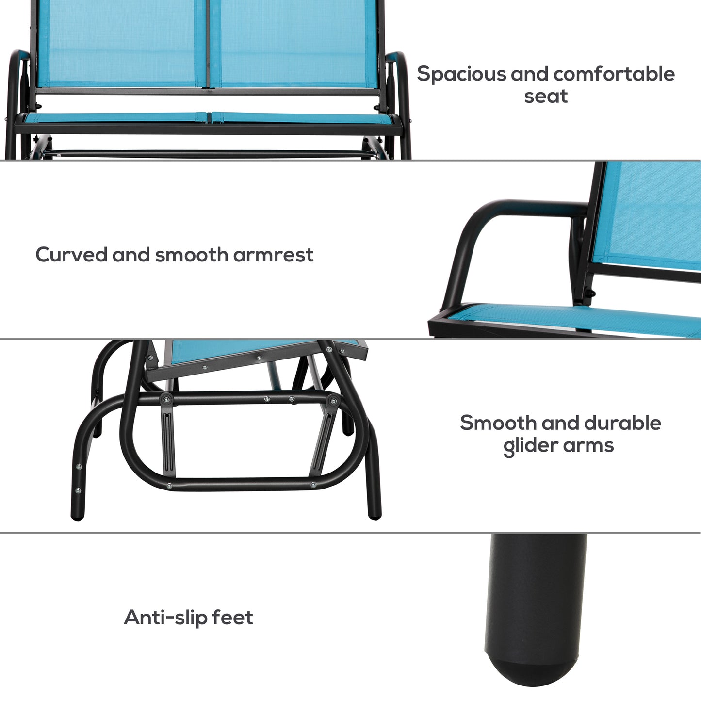 Outsunny Patio Double Glider Outdoor Steel Sling Fabric Gliding Bench Garden Swing Chair Heavy-Duty Porch Rocker Garden Loveseat Blue